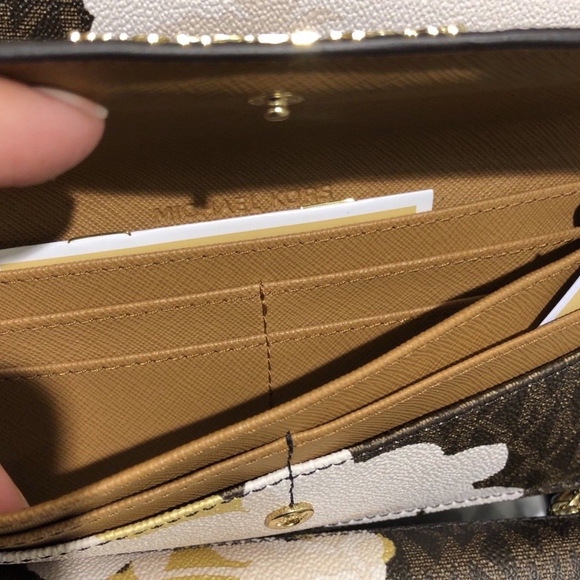 Michael Kors Jet Set Flat Wallet Brown Floral - Picture 3 of 4